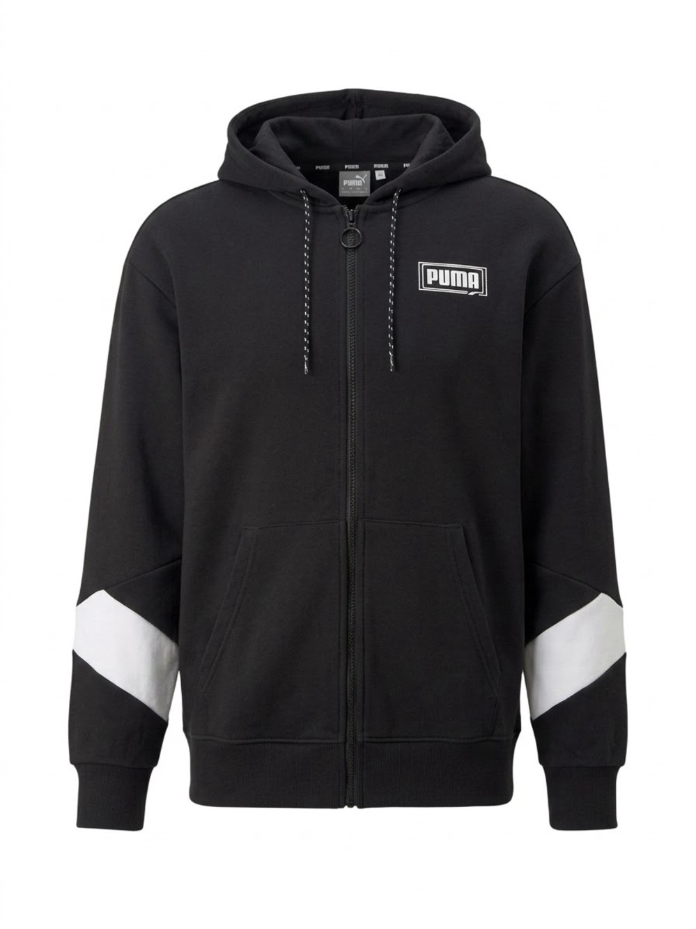 Puma Black Zip-Up Hoodie with White Sleeve Accents